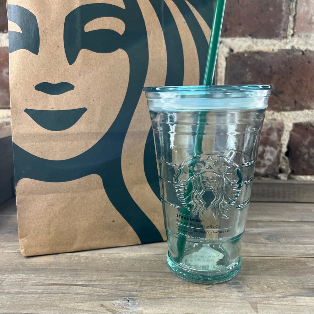 NIB Starbucks Grande 16 Ounce Recycled Glass Made in Spain Cold Beverage